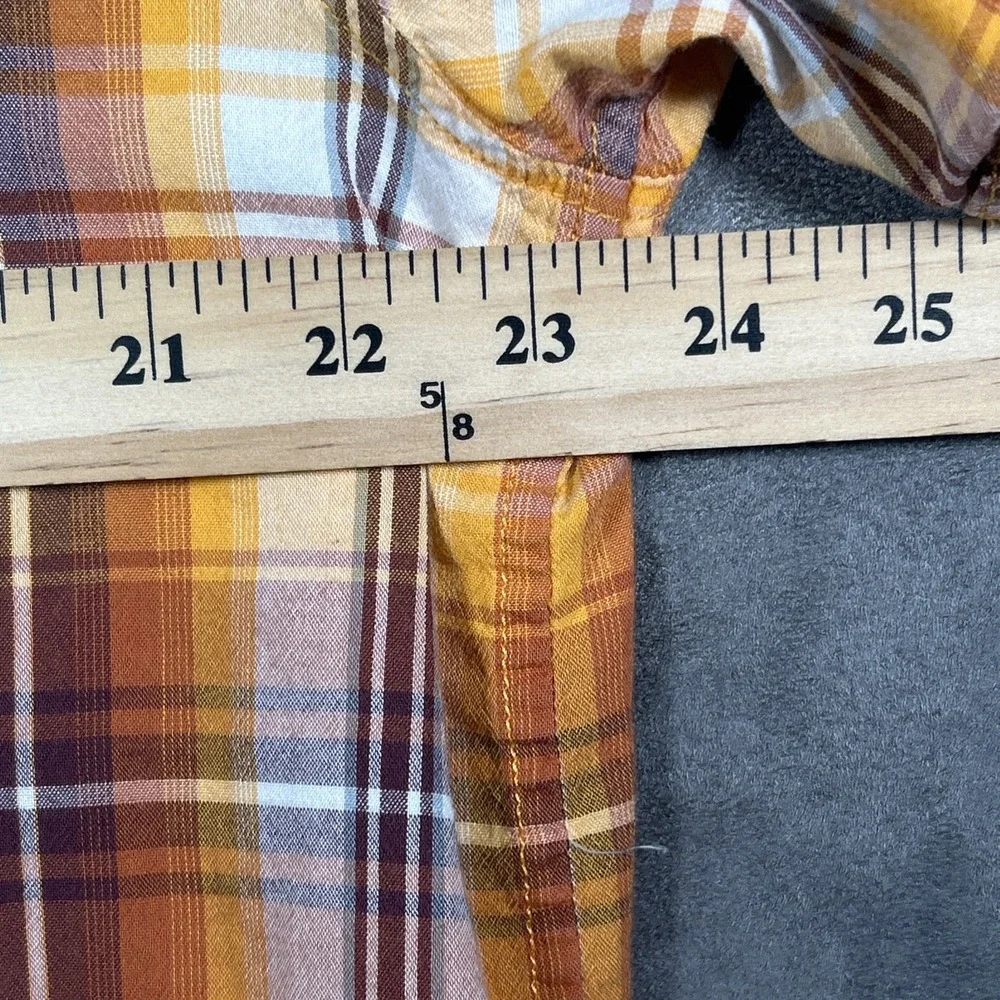 North Face Mens XL Plaid Short Sleeve Shirt Cotton Modal Blend Brown Orange